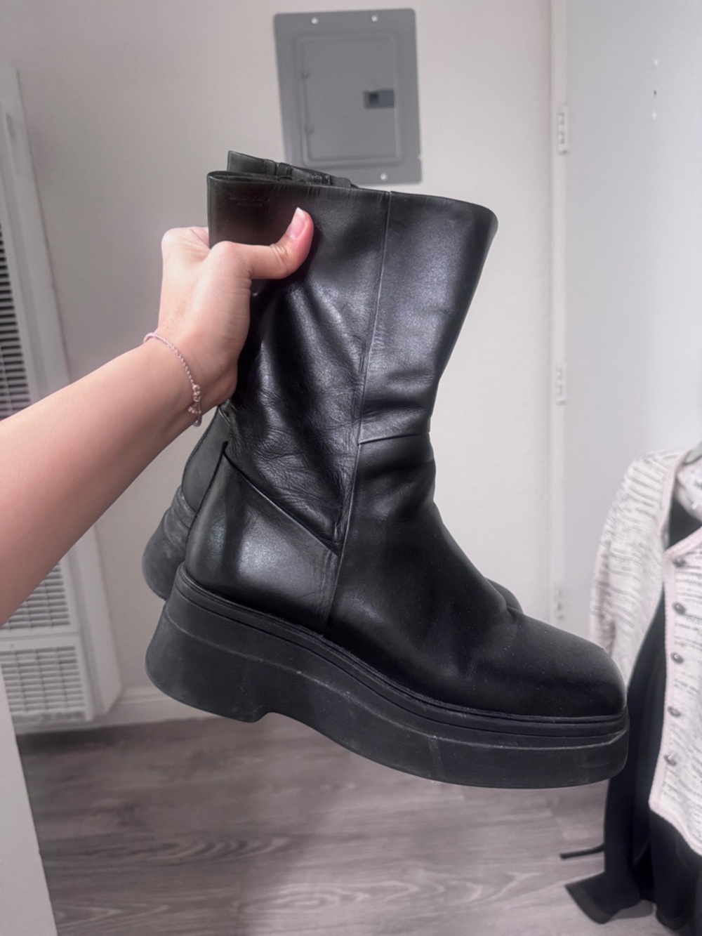 Vagabond Black Leather Platform Mid-Calf Boots